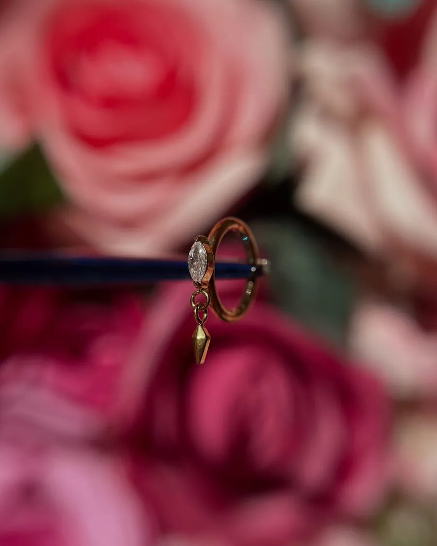 Argola de titânio com pendente, da coleção Dra. Piercing
